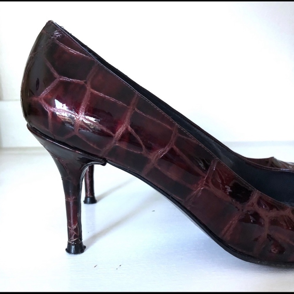 Stuart Weitzman Dark Red Croc Embossed Leather Pu… - image 3